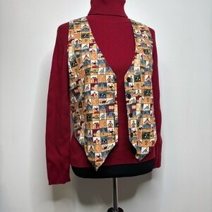 111 Main Farmhouse Print Button Front Vest Women’s S/M Multicolor Quilted Look